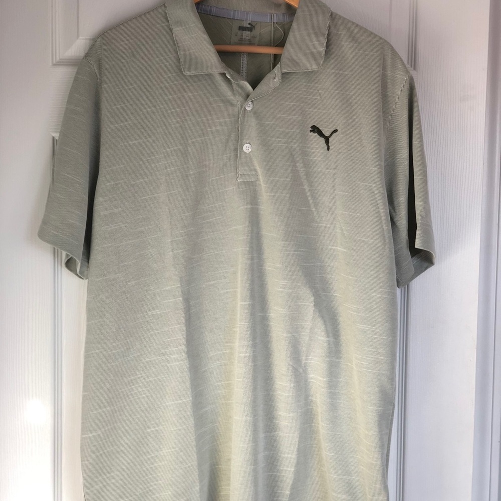 Puma Verticals polo. Light green white striped. XL